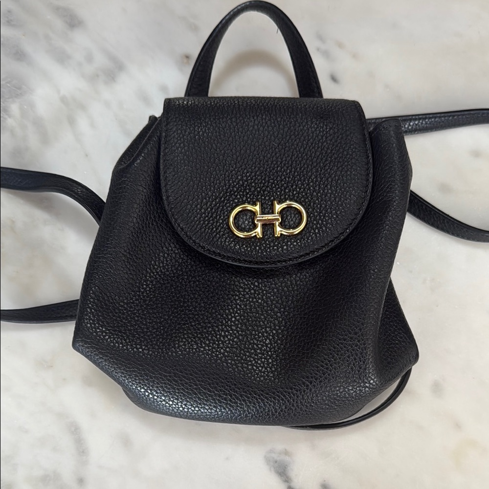 Salvatore Ferragamo Black Backpack with Gold Accent